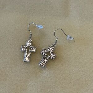 Elegant Silvery Cross Earrings
